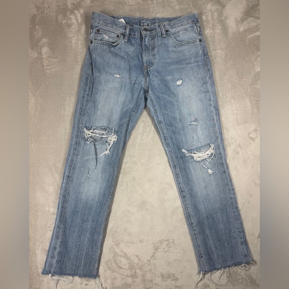 Levi’s Men’s Slim Fit Distressed 100% Cotton Zipper Fly Raw Hem Blue Jeans 33
